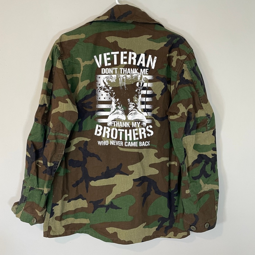 Woodland Camo BDU Field Jacket Mens Veteran M Regular Ripstop Back Graphic